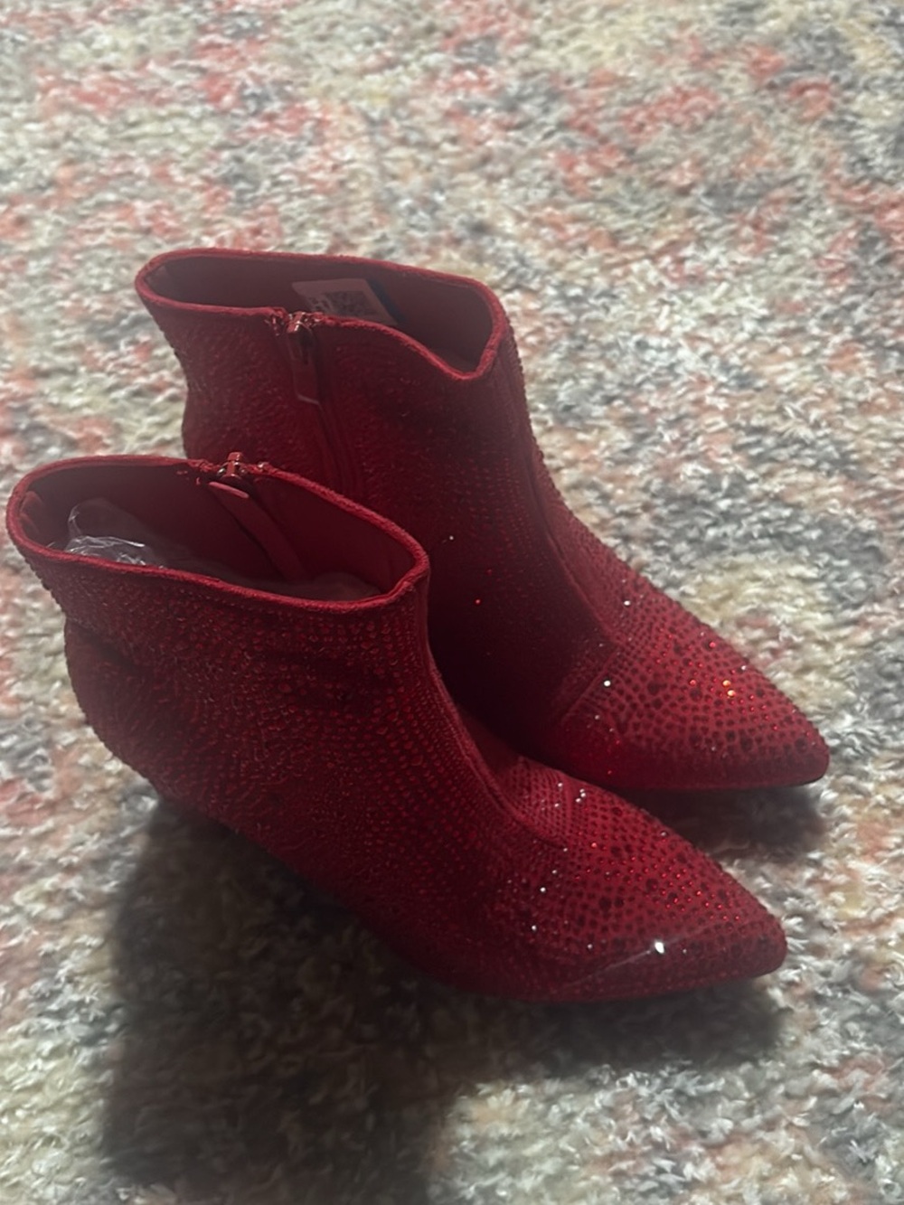 Red Rhinestone Sock Ankle Boots - Picture 3 of 3